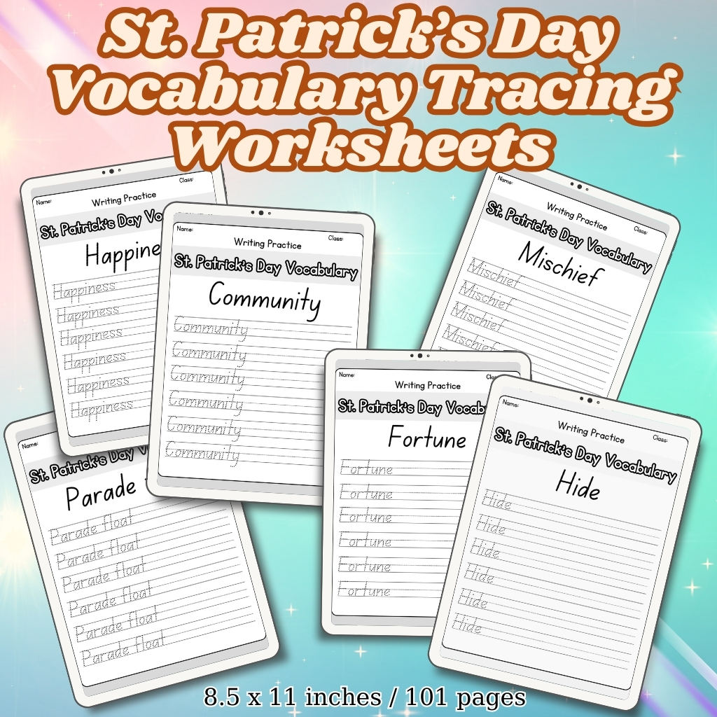 St. Patrick’s Day Vocabulary Tracing Worksheets