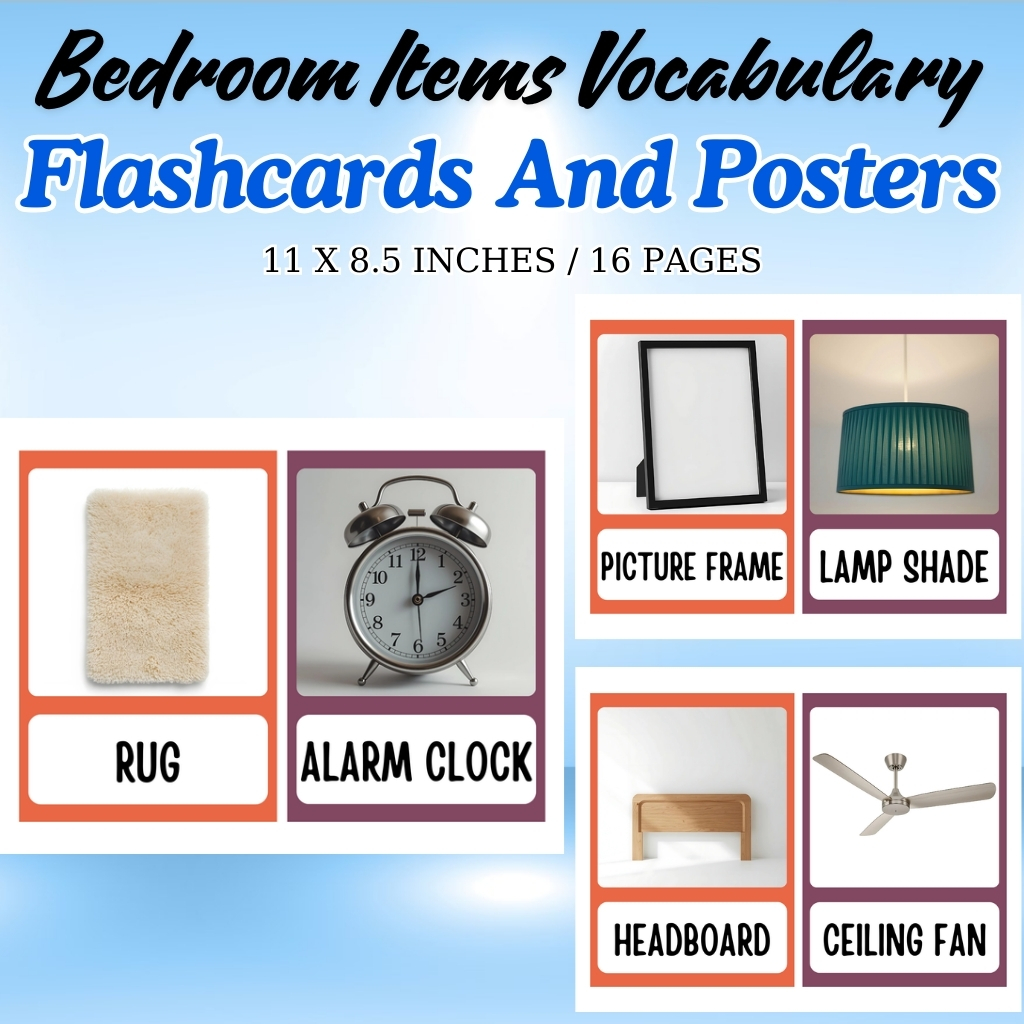 Bedroom Items Vocabulary Flashcards and Posters