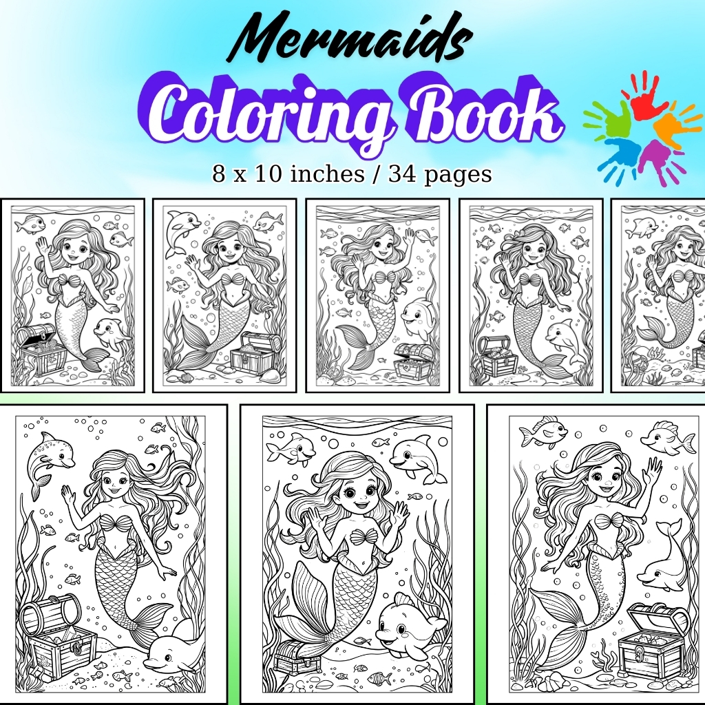Mermaids Coloring Pages Vol.1 / Sheets of Mermaids {Coloring Book}