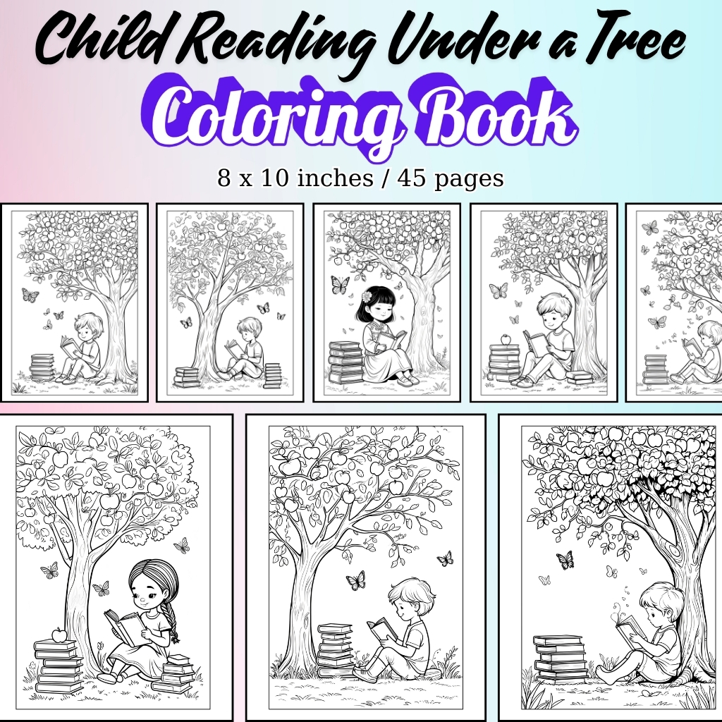 Child Reading Under a Tree Coloring Pages / Sheets of Child Reading Under a Tree {Coloring Book}