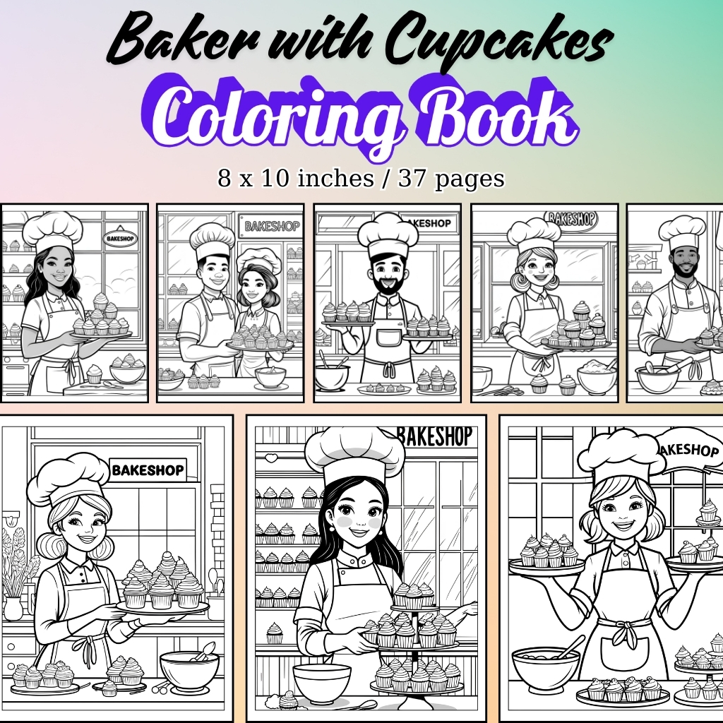Baker with Cupcakes Coloring Pages / Sheets of Baker with Cupcakes {Coloring Book}