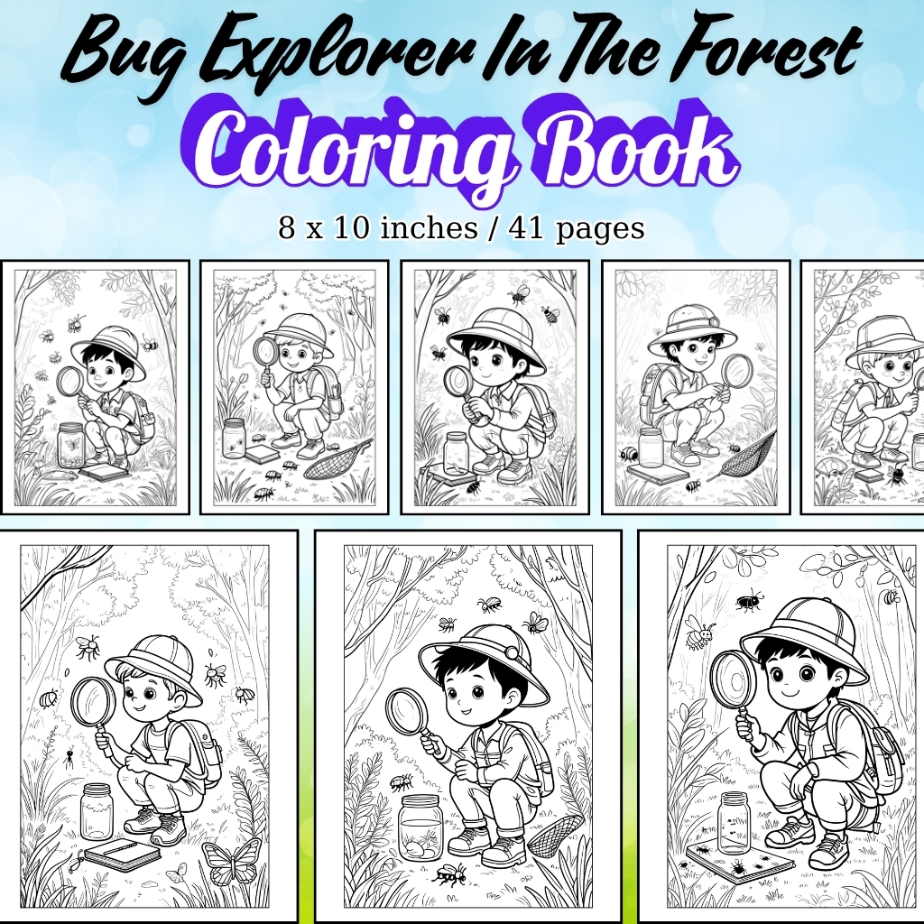 Bug Explorer In The Forest Coloring Pages / Sheets of Bug Explorer In The Forest {Coloring Book}