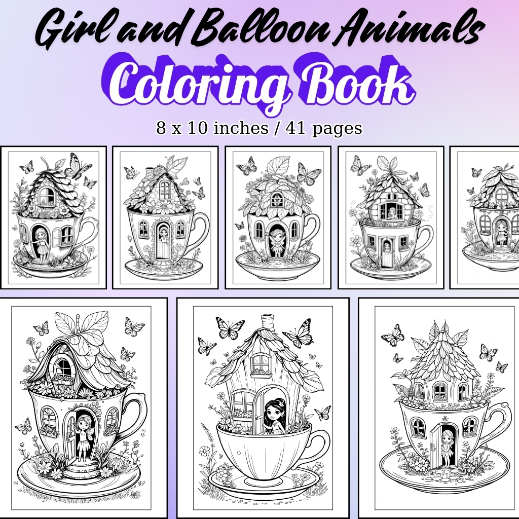 Girl and Balloon Animals Coloring Pages / Sheets of Girl and Balloon Animals {Coloring Book}