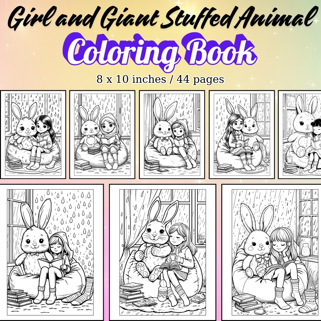 Girl and Giant Stuffed Animal Coloring Pages / Sheets of Girl and Giant Stuffed Animal {Coloring Book}