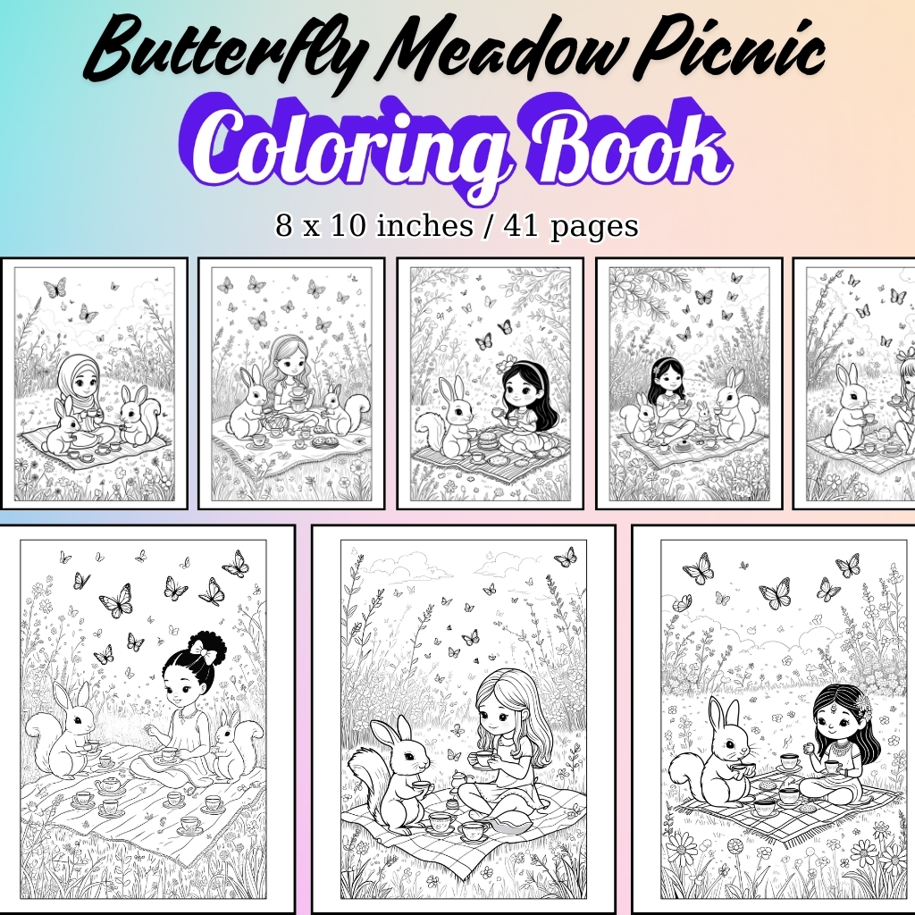 Butterfly Meadow Picnic Coloring Pages / Sheets of Butterfly Meadow Picnic {Coloring Book}
