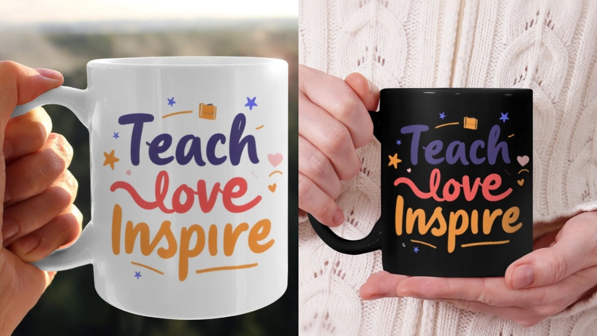 Teach Love Inspire Black Ceramic Mug - Aesthetic Teacher Gift Cup