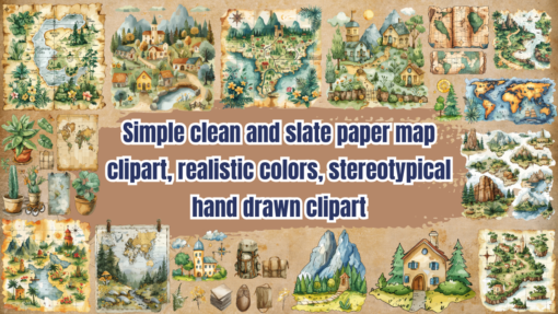 Simple clean and slate paper map clipart, realistic colors, stereotypical hand drawn clipart