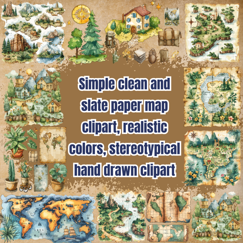 Simple clean and slate paper map clipart, realistic colors ...