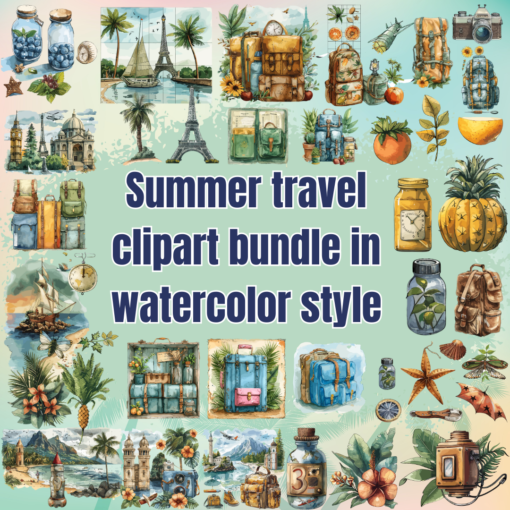 Summer travel clipart bundle in watercolor style