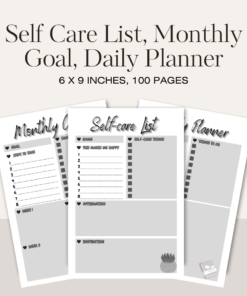 Self Care List, Monthly Goal, Daily Planner / Editable Canva Template