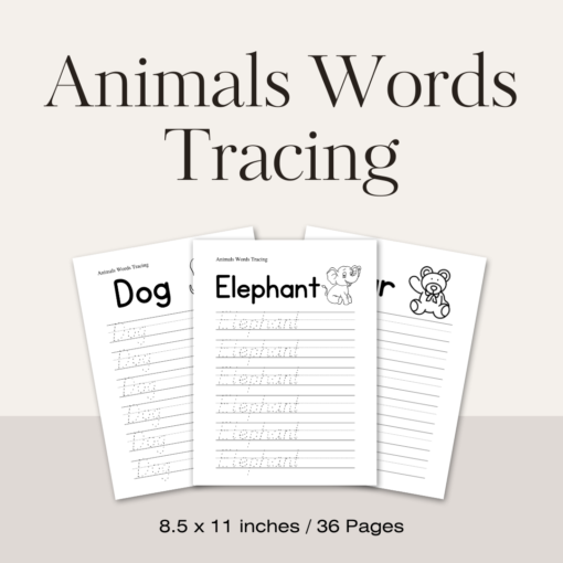 Animals Words Tracing / Editable Canva Template