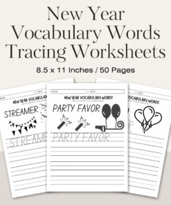 New Year Vocabulary Words Tracing Worksheets / Editable Canva Template