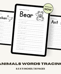 Animals Words Tracing / Editable Canva Template