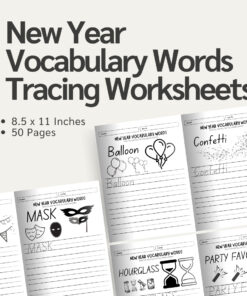 New Year Vocabulary Words Tracing Worksheets / Editable Canva Template