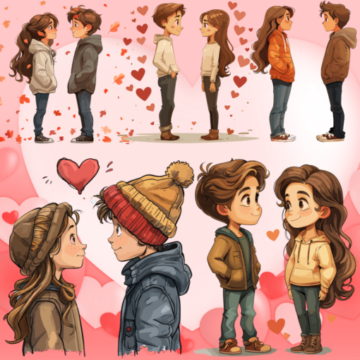 Clipart of a girl and a boy in love