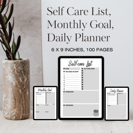 Self Care List, Monthly Goal, Daily Planner / Editable Canva Template