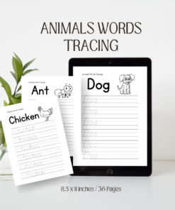 Animals Words Tracing / Editable Canva Template