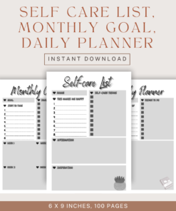 Self Care List, Monthly Goal, Daily Planner / Editable Canva Template