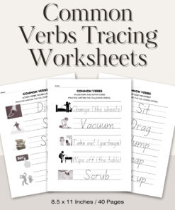 Common Verbs Tracing Worksheets / Editable Canva Template