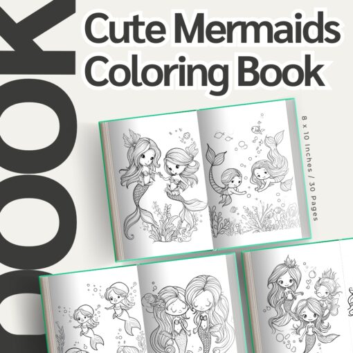 Cute Mermaids Coloring Pages / Sheets of Cute Mermaids Clipart {Coloring Book}