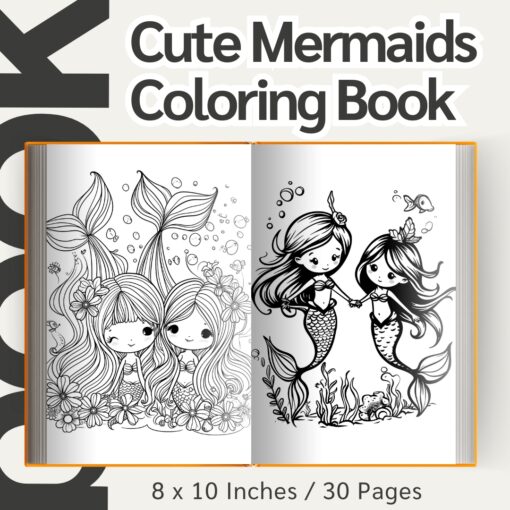 Cute Mermaids Coloring Pages / Sheets of Cute Mermaids Clipart {Coloring Book}