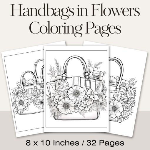 Handbags in Flowers Coloring Pages / Sheets of Handbags in Flowers Clipart {Coloring Book}