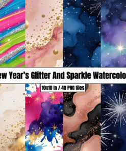 New Year’s Glitter And Sparkle Watercolors - Digital Paper Clip Art