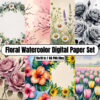 Floral Watercolor Digital Paper Set - Digital Paper Clip Art