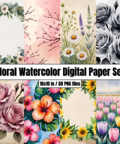 Floral Watercolor Digital Paper Set - Digital Paper Clip Art