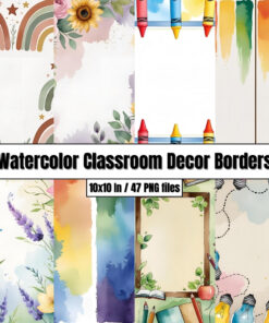 Watercolor Classroom Decor Borders - Digital Paper Clip Art