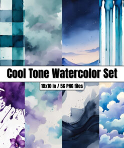 Cool Tone Watercolor Set (blue, teal, purple) - Digital Paper Clip Art