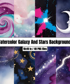 Watercolor Galaxy And Stars Backgrounds - Digital Paper Clip Art