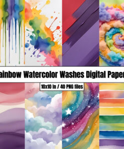 Rainbow Watercolor Washes Digital Papers - Digital Paper Clip Art