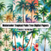 Watercolor Tropical Palm Tree Digital Papers - Digital Paper Clip Art