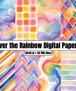 Over the Rainbow Digital Papers / Background - Patterns Watercolor Clip Art