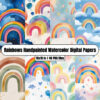 Rainbows Handpainted Watercolor Digital Papers - Digital Paper Clip Art