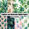 Tropical Leaf Watercolor Digital Papers - Digital Paper Clip Art