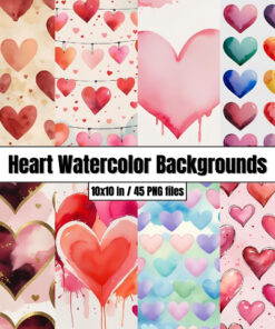 Heart Watercolor Backgrounds - Digital Paper Clip Art