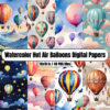 Watercolor Hot Air Balloons Digital Papers - Digital Paper Clip Art