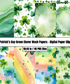 St. Patrick’s Day Green Clover Wash Papers - Digital Paper Clip Art