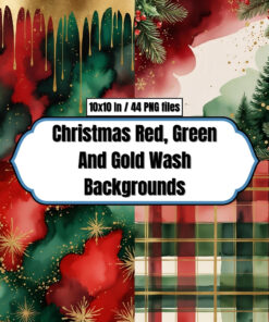 Christmas Red, Green And Gold Wash Backgrounds