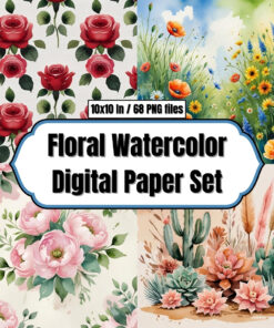 Floral Watercolor Digital Paper Set - Digital Paper Clip Art