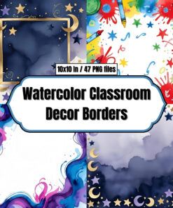 Watercolor Classroom Decor Borders - Digital Paper Clip Art