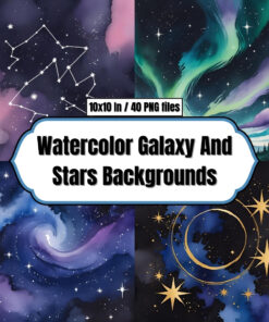 Watercolor Galaxy And Stars Backgrounds - Digital Paper Clip Art