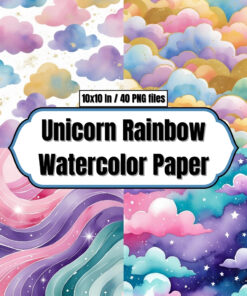 Unicorn Rainbow Watercolor Paper - Digital Paper Clip Art