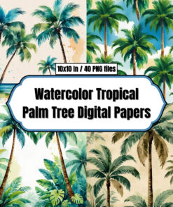 Watercolor Tropical Palm Tree Digital Papers - Digital Paper Clip Art
