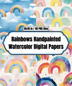 Rainbows Handpainted Watercolor Digital Papers - Digital Paper Clip Art