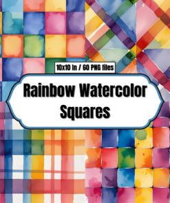 Rainbow Watercolor Squares - Digital Paper Clip Art