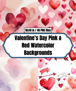 Valentine’s Day Pink And Red Watercolor Backgrounds - Digital Paper Clip Art