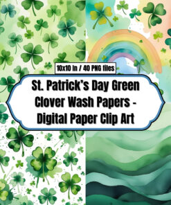 St. Patrick’s Day Green Clover Wash Papers - Digital Paper Clip Art
